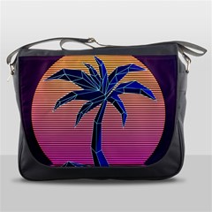 Abstract 3d Art Holiday Island Palm Tree Pink Purple Summer Sunset Water Messenger Bag by Cemarart