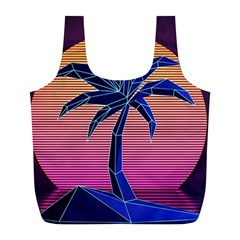 Abstract 3d Art Holiday Island Palm Tree Pink Purple Summer Sunset Water Full Print Recycle Bag (l) by Cemarart