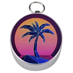 Abstract 3d Art Holiday Island Palm Tree Pink Purple Summer Sunset Water Silver Compasses by Cemarart