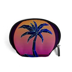 Abstract 3d Art Holiday Island Palm Tree Pink Purple Summer Sunset Water Accessory Pouch (small) by Cemarart