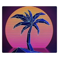 Abstract 3d Art Holiday Island Palm Tree Pink Purple Summer Sunset Water Two Sides Premium Plush Fleece Blanket (small) by Cemarart