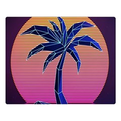 Abstract 3d Art Holiday Island Palm Tree Pink Purple Summer Sunset Water Two Sides Premium Plush Fleece Blanket (large) by Cemarart