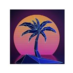 Abstract 3d Art Holiday Island Palm Tree Pink Purple Summer Sunset Water Square Satin Scarf (30  x 30 ) Front