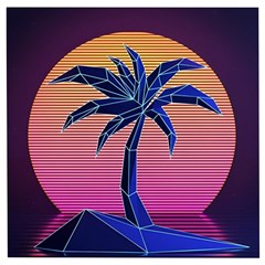 Abstract 3d Art Holiday Island Palm Tree Pink Purple Summer Sunset Water Wooden Puzzle Square by Cemarart