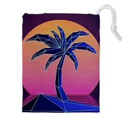 Abstract 3d Art Holiday Island Palm Tree Pink Purple Summer Sunset Water Drawstring Pouch (5xl) by Cemarart