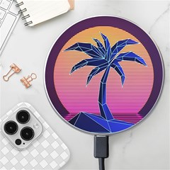 Abstract 3d Art Holiday Island Palm Tree Pink Purple Summer Sunset Water Wireless Fast Charger(white) by Cemarart