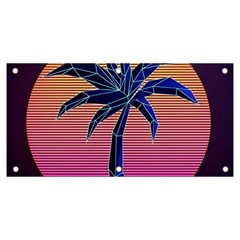 Abstract 3d Art Holiday Island Palm Tree Pink Purple Summer Sunset Water Banner And Sign 6  X 3  by Cemarart