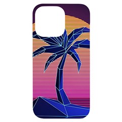 Abstract 3d Art Holiday Island Palm Tree Pink Purple Summer Sunset Water Iphone 14 Pro Max Black Uv Print Case by Cemarart