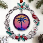 Abstract 3d Art Holiday Island Palm Tree Pink Purple Summer Sunset Water Metal X mas Wreath Holly leaf Ornament Front