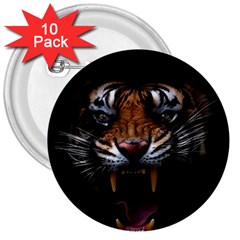 Tiger Angry Nima Face Wild 3  Buttons (10 Pack)  by Cemarart