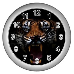 Tiger Angry Nima Face Wild Wall Clock (silver) by Cemarart