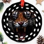 Tiger Angry Nima Face Wild Round Filigree Ornament (Two Sides) Front