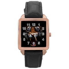 Tiger Angry Nima Face Wild Rose Gold Leather Watch  by Cemarart