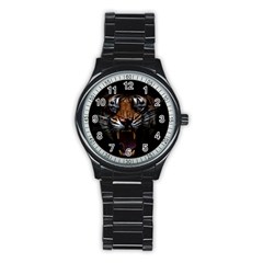 Tiger Angry Nima Face Wild Stainless Steel Round Watch by Cemarart