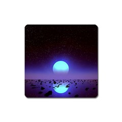 Sunset Colorful Nature Night Purple Star Square Magnet by Cemarart