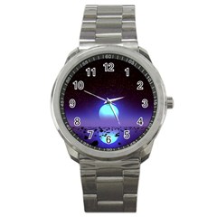 Sunset Colorful Nature Night Purple Star Sport Metal Watch by Cemarart