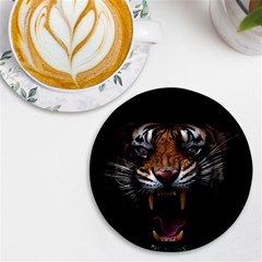 Tiger Angry Nima Face Wild Uv Print Round Tile Coaster by Cemarart