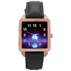 Sunset Colorful Nature Night Purple Star Rose Gold Leather Watch  by Cemarart