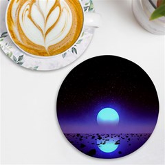 Sunset Colorful Nature Night Purple Star Uv Print Round Tile Coaster by Cemarart