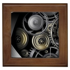 Abstract Style Gears Gold Silver Framed Tile by Cemarart