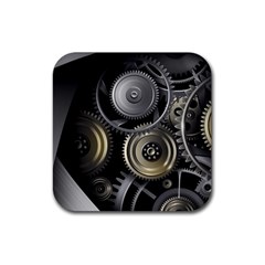 Abstract Style Gears Gold Silver Rubber Coaster (square) by Cemarart