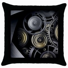 Abstract Style Gears Gold Silver Throw Pillow Case (black) by Cemarart