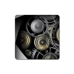 Abstract Style Gears Gold Silver Square Magnet by Cemarart