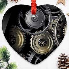 Abstract Style Gears Gold Silver Heart Ornament (two Sides) by Cemarart