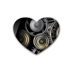 Abstract Style Gears Gold Silver Rubber Heart Coaster (4 Pack) by Cemarart