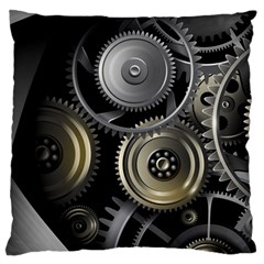 Abstract Style Gears Gold Silver Large Cushion Case (two Sides) by Cemarart