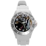 Angry Tiger Roar Round Plastic Sport Watch (L) Front