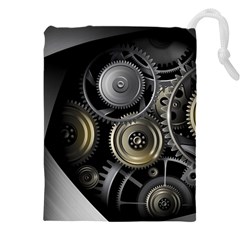 Abstract Style Gears Gold Silver Drawstring Pouch (4xl) by Cemarart