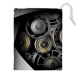 Abstract Style Gears Gold Silver Drawstring Pouch (4XL) Front