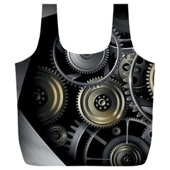 Abstract Style Gears Gold Silver Full Print Recycle Bag (xxl) by Cemarart