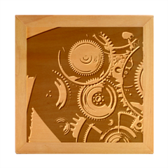 Abstract Style Gears Gold Silver Wood Photo Frame Cube by Cemarart