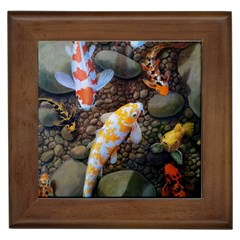 Koi Fish Clown Pool Stone Framed Tile by Cemarart