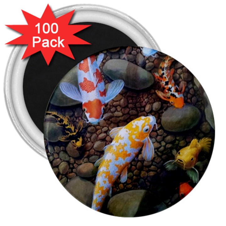 Koi Fish Clown Pool Stone 3  Magnets (100 pack)