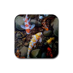 Koi Fish Clown Pool Stone Rubber Coaster (square) by Cemarart