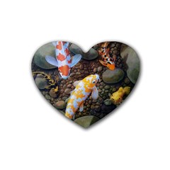 Koi Fish Clown Pool Stone Rubber Coaster (heart) by Cemarart