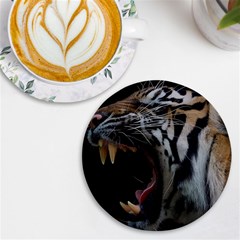 Angry Tiger Roar Uv Print Round Tile Coaster by Cemarart