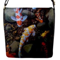 Koi Fish Clown Pool Stone Flap Closure Messenger Bag (s) by Cemarart