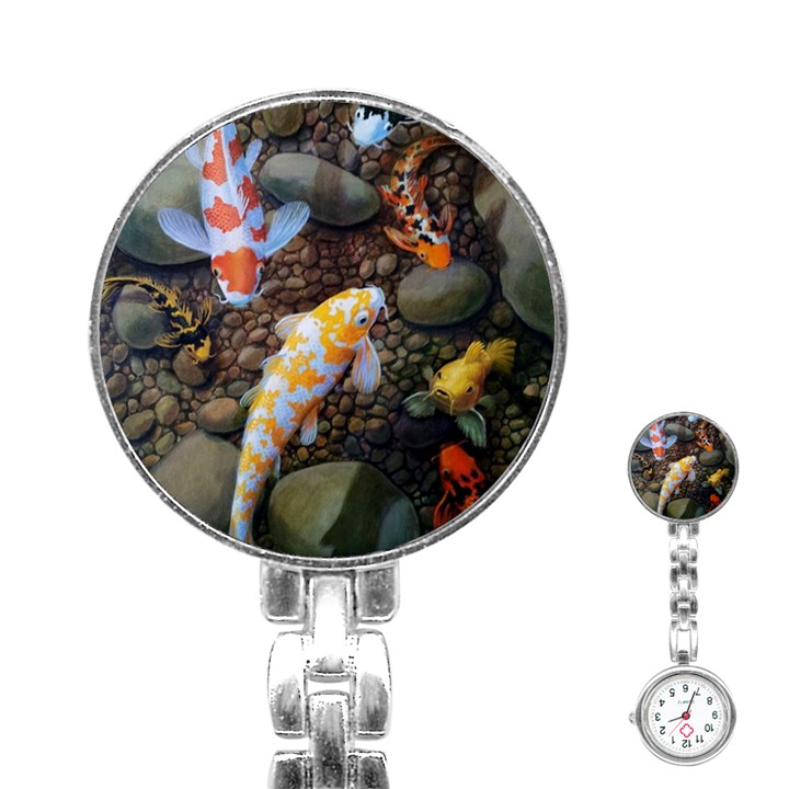 Koi Fish Clown Pool Stone Stainless Steel Nurses Watch