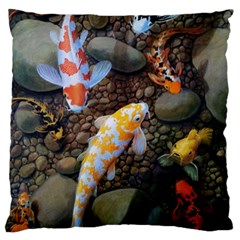 Koi Fish Clown Pool Stone Large Premium Plush Fleece Cushion Case (two Sides) by Cemarart