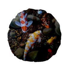 Koi Fish Clown Pool Stone Standard 15  Premium Flano Round Cushions by Cemarart