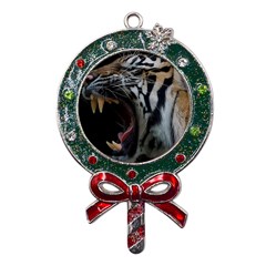 Angry Tiger Roar Metal X mas Lollipop With Crystal Ornament