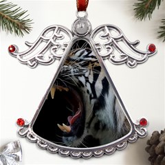 Angry Tiger Roar Metal Angel With Crystal Ornament by Cemarart