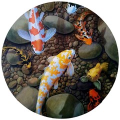 Koi Fish Clown Pool Stone Wooden Puzzle Round by Cemarart