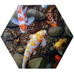 Koi Fish Clown Pool Stone Wooden Puzzle Hexagon by Cemarart