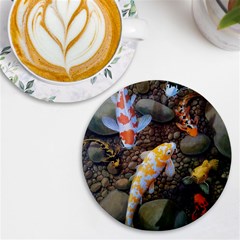 Koi Fish Clown Pool Stone Uv Print Round Tile Coaster by Cemarart