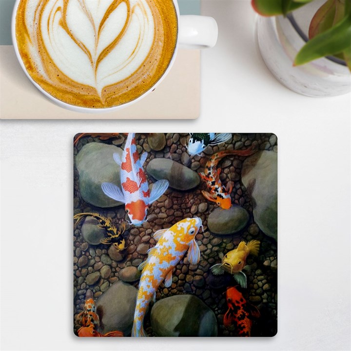 Koi Fish Clown Pool Stone UV Print Square Tile Coaster 